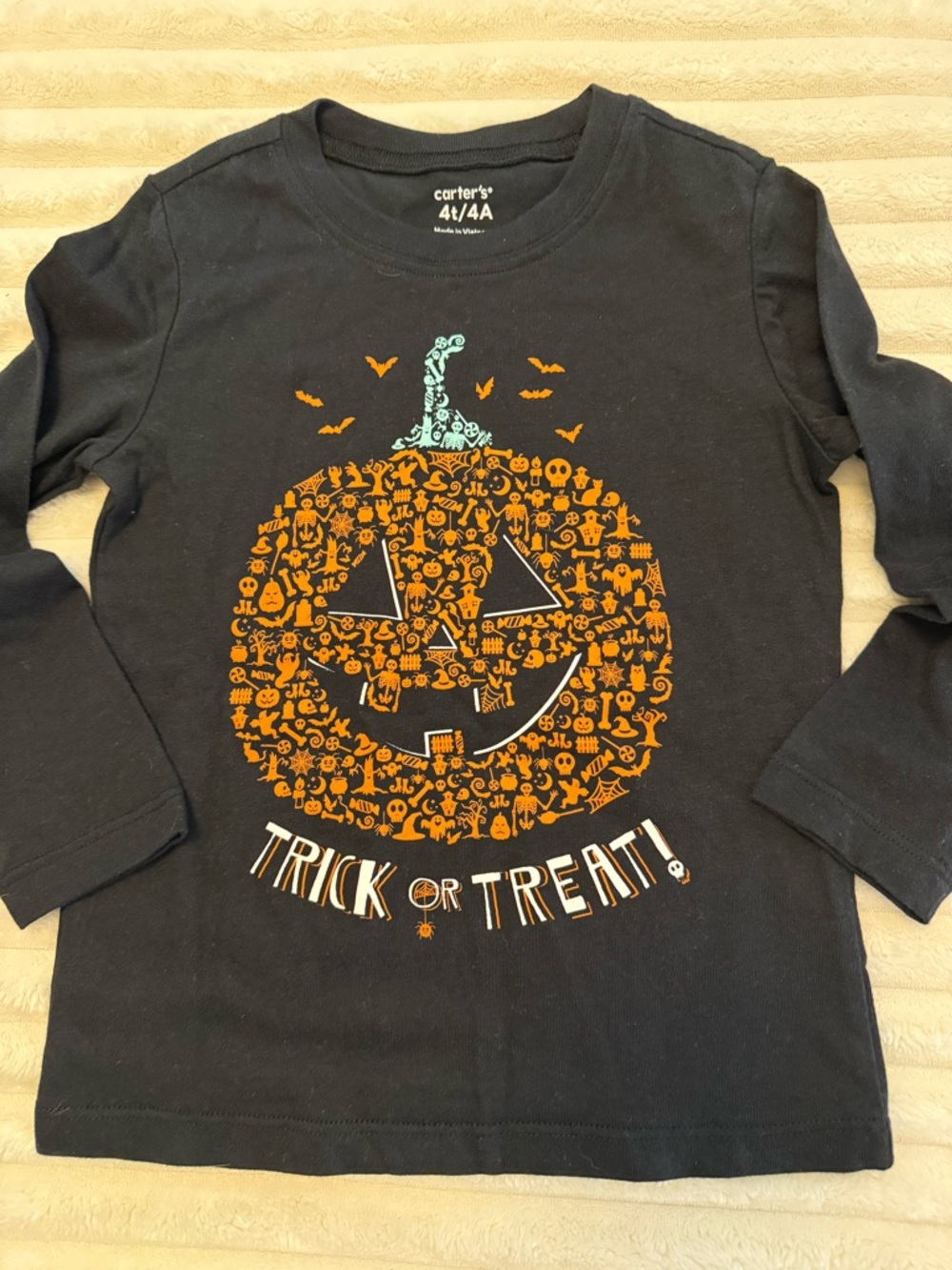 Carter's Black Long Sleeve Tee with Orange Pumpkin Graphic